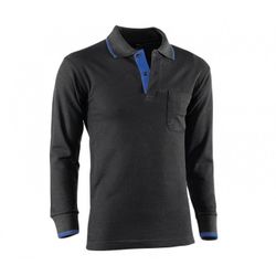 617/L POLO MANGA LARGA 100% ALGODON DE 200 GR./M² COLOR NEGRO CON DETALLES AZULI