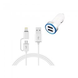 ADAPTADOR COCHE 2USB + CABLE IPHONE/ANDR