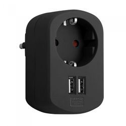 ADAPTADOR COMBI 1 TOMA 16A 250V + 2 USB 3.15A NEGRO