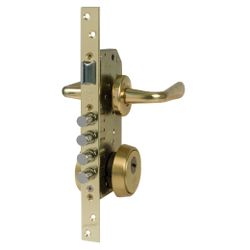 Amig 15285 | kit cerradura madera + manilla 4-1 | latonado barnizado