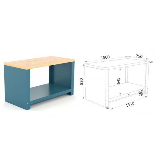 BANCO 1500X750X880MM.ENCIMERA CASTAÑO 150 15 AM