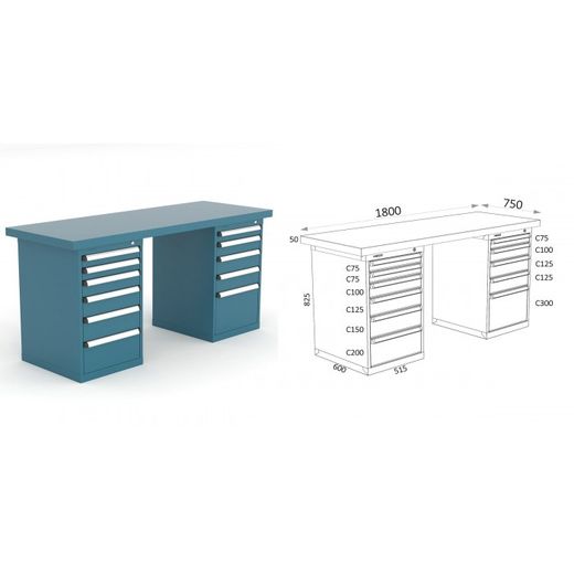BANCO DE TRABAJO 1800X750X880MM 136 18 C2