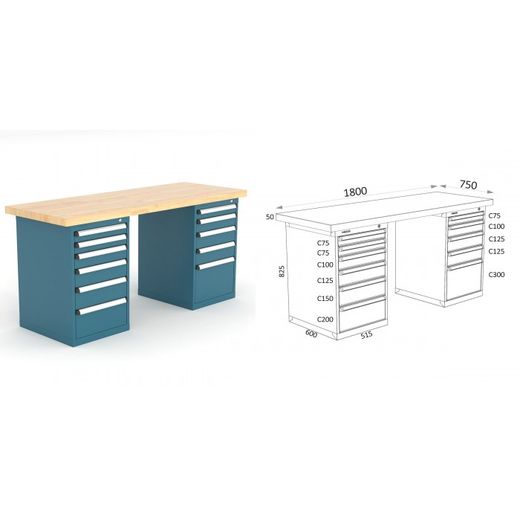 BANCO DE TRABAJO 1800X750X880MM 136 18 M2
