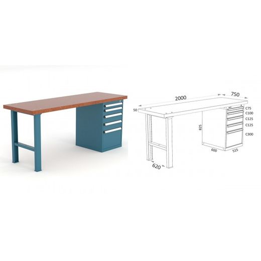 BANCO DE TRABAJO 2000X750X880MM 136 20 D1