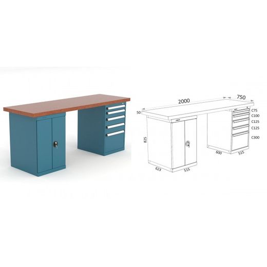 BANCO DE TRABAJO 2000X750X880MM 136 20 D21