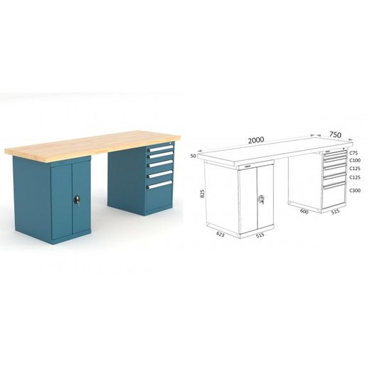BANCO DE TRABAJO 2000X750X880MM 136 20 M21