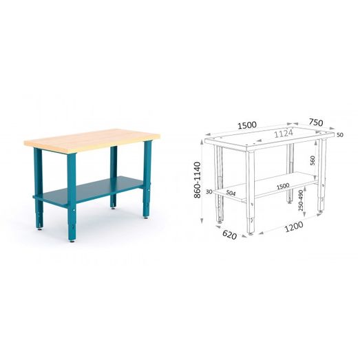 BANCO MADERA CASTAÑO PATAS GRADUABLES 1500X750X880