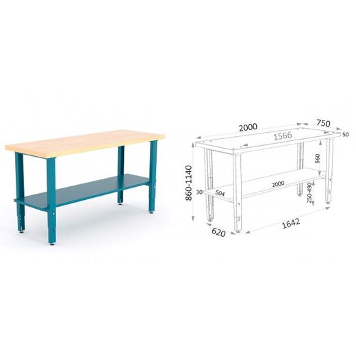 BANCO MADERA CASTAÑO PATAS GRADUABLES 2000X750X880