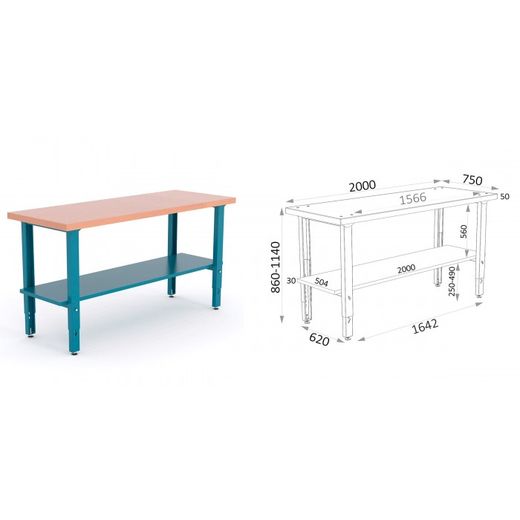 BANCO MADERA DM PATAS GRADUABLES 2000X750X880