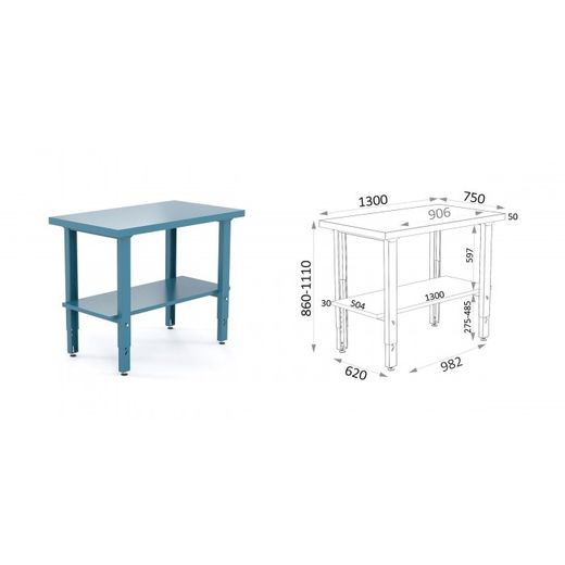 BANCO METALICO CON PATAS GRADUABLES 1300X750X880