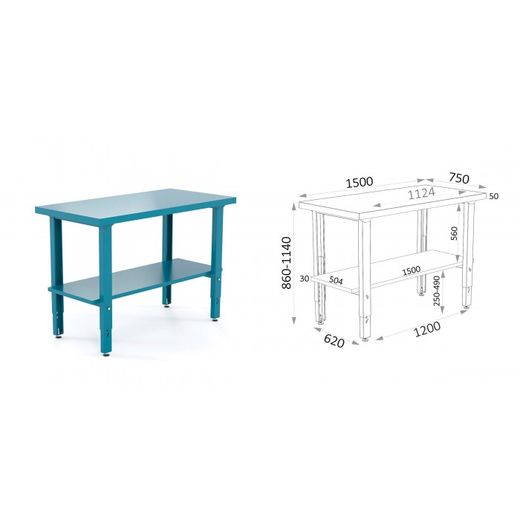 BANCO METALICO CON PATAS GRADUABLES 1500X750X880