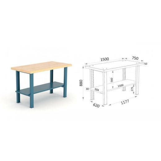 BANCO SOBRE MADERA 1500X750X880