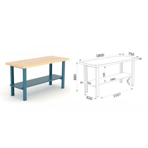 BANCO SOBRE MADERA 1800X750X880