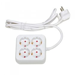 BASE 4 TOMAS CON TT CUADRADA CABLE 2M 3G1,5 BLANCO