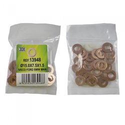 BOLSA DE 30 ARANDELAS DE COBRE PARA INYECTORES - D.15.0X7.5X1.5 - IVECO, FORD, BMW, MAN (REF. 53464)
