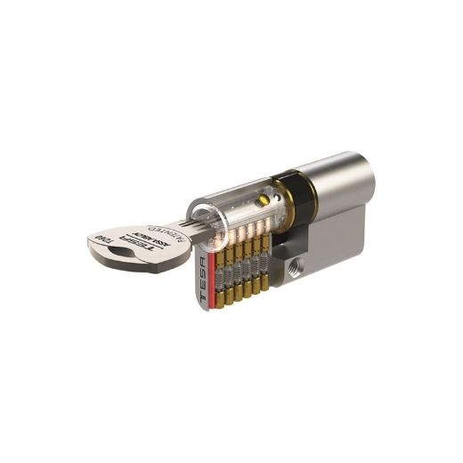 Cilindro td60 tesa perfil euro de 35x35, leva r15, embrague doble seguridad, acabado níquel. 5 llaves. Solo disponible para amaestramientos.