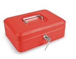 CAJA CAUDAL. C/BAN. ROJO..25x18xh9 cm.