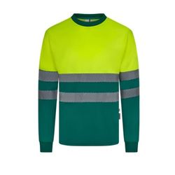 CAMISETA ALGODÓN BICOLOR MANGA LARGA CINTA SEGMENTADA M VERDE/AMARILLO FLUOR T-L