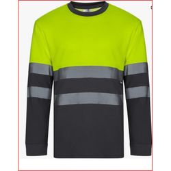 CAMISETA ALGODON BICOLOR ML AV GRIS/AMARILLO FLUOR T-3XL