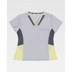 CASACA ENTALLADA COMBINADA MANGA CORTA REF.B6951 GRIS CLARO + GRIS + AMARILLO CLARO T-S
