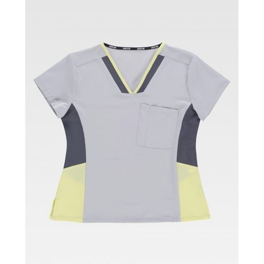 CASACA ENTALLADA COMBINADA MANGA CORTA REF.B6951 GRIS CLARO + GRIS + AMARILLO CLARO T-S