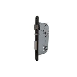 Cerradura de embutir antipánico para puertas de madera 2030f de nueca pasante, sin cilindro, con dispositivo de seguridad antitarjeta, frente redondeado, entrada de 60mm, acabado negro