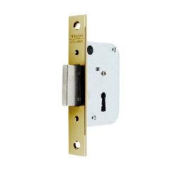 Cerradura de embutir madera 2003 para puertas de entrada con llave de gorja, sólo palanca, entrada de 30mm, acabado hierro latonado