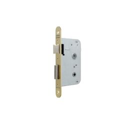 Cerradura de embutir madera 2004 para puertas de entrada con muletilla, frente redondeado, entrada de 50mm, acabado hierro latonado