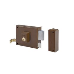 Cerradura de sobreponer de un punto de cierre 125 con palanca y picaporte, cilindro forjado, entrada de 40mm, caja de 80mm, mano derecha, acabado hierro pintado