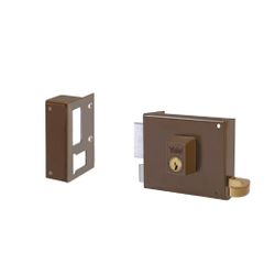 Cerradura de sobreponer de un punto de cierre 125 con palanca y picaporte, cilindro forjado, entrada de 40mm, caja de 80mm, mano izquierda, acabado hierro pintado