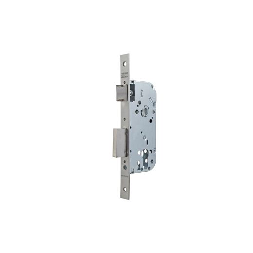 Cerradura gama obra serie 130 para puertas de madera, sin cilindro, nueca de 8mm, entrada de 50mm, frente cuadrado, acabado acero inoxidable
