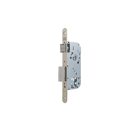 Cerradura gama obra serie 130 para puertas de madera, sin cilindro, nueca de 8mm, entrada de 50mm, frente redondeado, acabado hierro niquelado