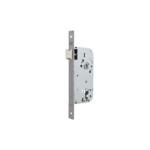 Cerradura gama obra 135 para puertas de madera,nueca de 8mm, frente cuadrado, solo picaporte, entrada de 50mm, acabado acero inoxidable