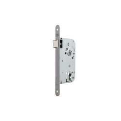 Cerradura gama obra 135 para puertas de madera, nueca de 7mm, frente redondeado, solo picaporte, entrada de 50mm, acabado acero inoxidable.