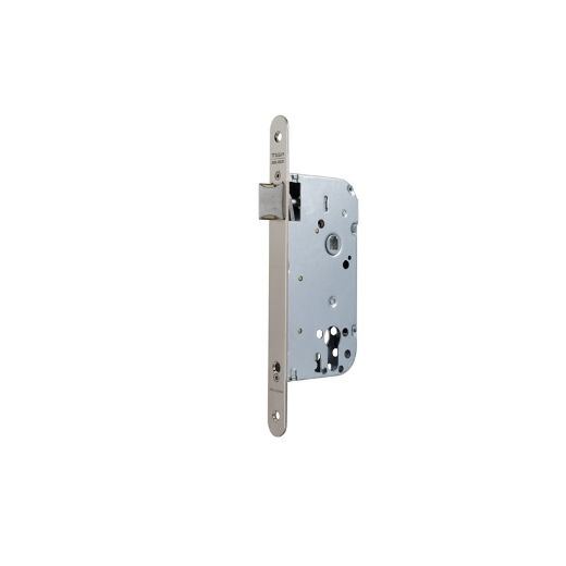 Cerradura gama obra 137 para puertas de madera, frente redondeado,nueca de 8mm, solo picaporte, sin cilindro, entrada de 50mm, acabado hierro niquelado