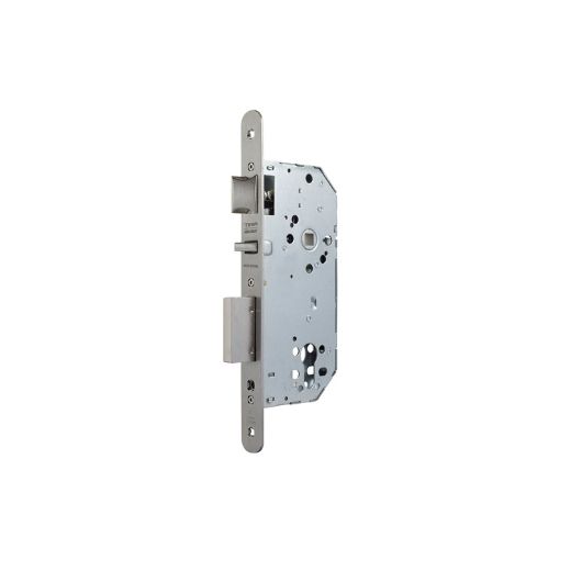 Cerradura cortafuego serie 2030e para puertas de entrada con ds, sin cilindro, frente redondeado, entrada de 60mm, acabado acero inoxidable, frente 20 mm.