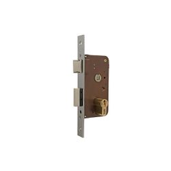 Cerradura de embutir de un punto de cierre 600, con palanca y picaporte reversible, cilindro europerfil de 30x30mm de dos vueltas de llave, entrada de 60mm, caja de 90mm, acabado niquelado mate, dos vueltas de llave.