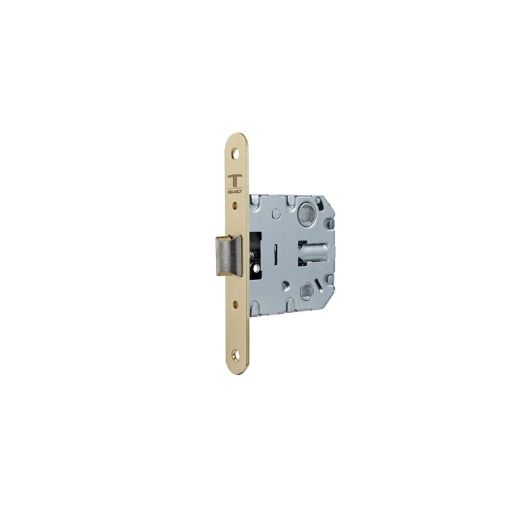 Cerradura de picaporte unificado 2004u para puertas de madera, frente redondeado, entrada de 50mm, acabado hierro latonado