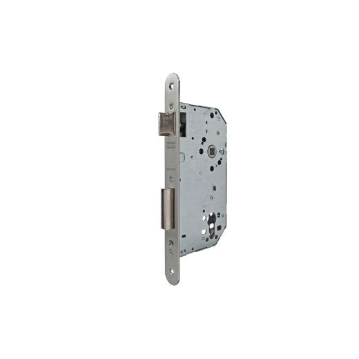 Cerradura de gama obra 2030 para puertas de entrada, sin cilindro, frente redondeado, entrada de 60mm, acabado acero inoxidable