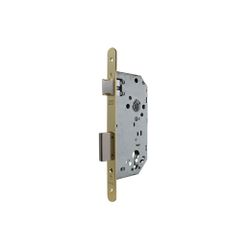 Cerradura de gama obra 2030 para puertas de entrada, sin cilindro, frente redondeado, entrada de 40mm, acabado hierro latonado