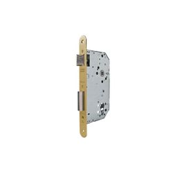 Cerradura de gama obra 2030 para puertas de entrada, sin cilindro, frente redondeado, entrada de 60mm, acabado hierro latonado