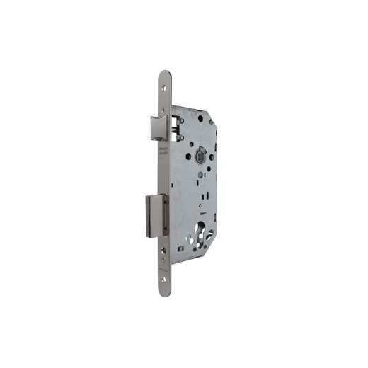 Cerradura de gama obra 2030 para puertas de entrada, sin cilindro, frente redondeado, entrada de 70mm, acabado hierro niquelado
