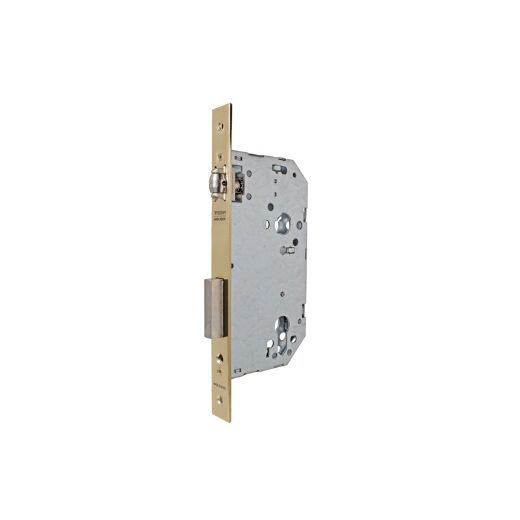 Cerradura de gama obra 2036 para puertas de madera de vaivén con rodillo, sin cilindro, entrada de 50mm, acabado hierro latonado