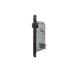 Cerradura gama institucional 2037f de nueca doble para puertas de madera cortafuego y dispositivos antipánico, frente redondeado, picaporte reversible, entrada de 60mm, acabado negro