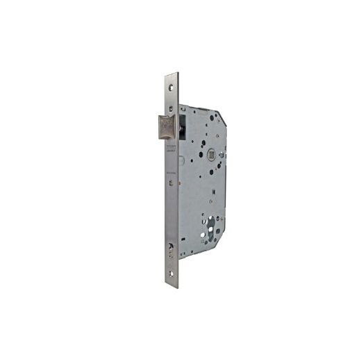 Cerradura gama institucional 2039f de nueca pasante para puertas de portal cortafuego, picaporte reversible, sin cilindro, entrada de 50mm, acabado acero inoxidable