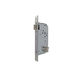 Cerradura gama institucional 2039f de nueca pasante para puertas de portal cortafuego, picaporte reversible, entrada de 50mm, acabado acero inoxidable