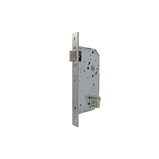 Cerradura gama institucional 2039f de nueca pasante para puertas de portal cortafuego, picaporte reversible, entrada de 50mm, acabado acero inoxidable