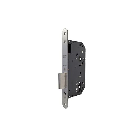Cerradura de gama arquitectura 2ub1f para puertas de madera, sin cilindro, sólo palanca, entrada de 60mm, frente redondeado, acabado acero inoxidable.