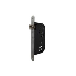 Cerradura gama arquitectura 2ub5f para puertas de madera cortafuego, picaporte silencioso, entrada de 50mm, frente redondeado, acabado acero inoxidable.