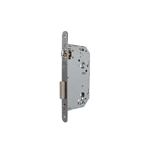 Cerradura de gama obra 2036 para puertas de madera de vaivén con rodillo, sin cilindro, entrada de 40mm, frente redondeado, acabado acero inoxidable.